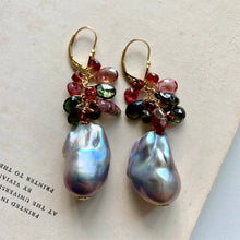 Load image into Gallery viewer, Elegance- AAA Dark Silver Baroque Pearls, Tourmaline 14k Gold Filled