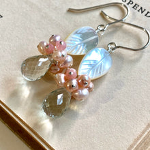 Load image into Gallery viewer, Mother of Pearl, Pink Gems &amp; Green Amethyst Sterling Silver Earrings