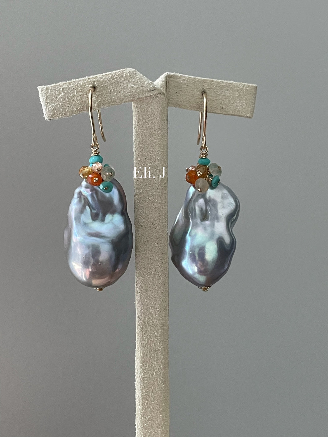Silver Baroque Pearls Summery Gemstones 14kGF Earrings