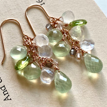 Load image into Gallery viewer, Prehnite Rainbow Moonstone 14k Rose Gold Filled Earrings