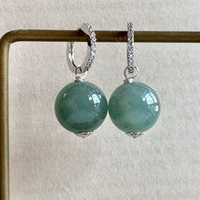 Load image into Gallery viewer, Large &amp; Luscious Type A Green Jade Balls on CZ Hoops