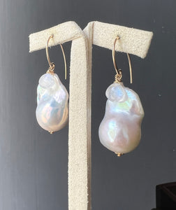 Ivory Baroque Pearls, Rainbow Moonstone 14kGF Earrings