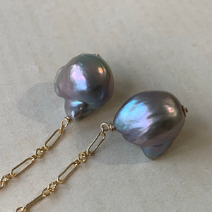 AAA Baby Dark Silver Baroque Pearls 14kGF Long Earrings