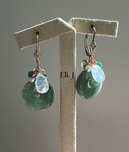 Load image into Gallery viewer, Dark Green Jade Donuts, Rainbow Moonstone 14kGF Earrings
