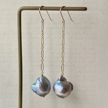Load image into Gallery viewer, AAA Baby Dark Silver Baroque Pearls 14kGF Long Earrings