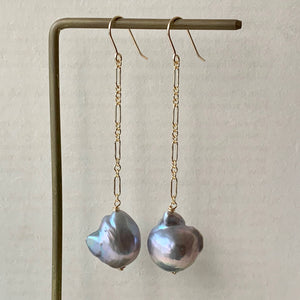 AAA Baby Dark Silver Baroque Pearls 14kGF Long Earrings
