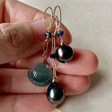 Load image into Gallery viewer, Jade Shells #4 (Blue-Green) &amp; AAA Tahitian Pearls Trio