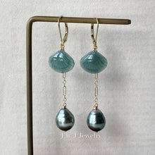 Load image into Gallery viewer, Eli. J Exclusive: Bluish-Green Type A Jade Shells, AA Tahitian Pearls Interchangeable 14kGF Earrings