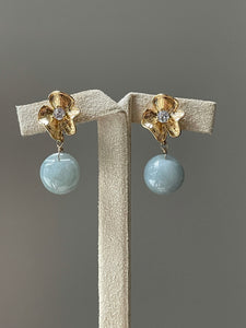 Jade Apples #5: Apple Green Jade & Flower Stud Earrings