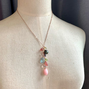 AA Circle Tahitian Pearl, Pink Opal & Gemstones 14kRGF Necklace