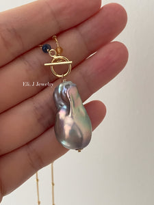 Rainbow lustre Silver Baroque Pearl Necklace 14kGF