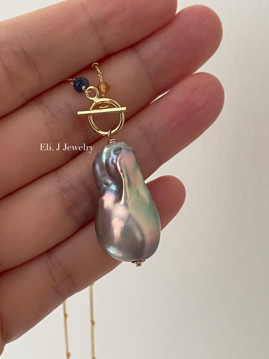 Rainbow lustre Silver Baroque Pearl Necklace 14kGF
