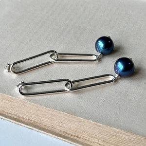 Peacock Freshwater Pearls Rhodium Plated Statement Links