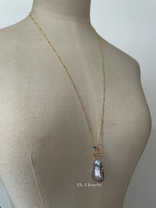 Rainbow lustre Silver Baroque Pearl Necklace 14kGF