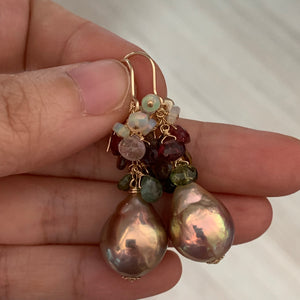 Tourmaline, Opal & Rainbow Lustre Peach Pearls on 14k Gold Filled