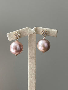 Large Blush-Peach Round Edison Pearls on Daisy Studs 14kGF