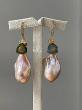 Load image into Gallery viewer, Peach Baroque Pearls Watermelon Tourmaline Mandarin Garnet 14kGF Earrings