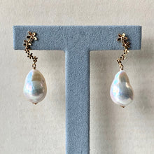 Load image into Gallery viewer, White Freshwater Baroque, Cascading Floral Studs 14kGF