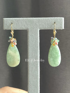 Large Apple Green (With Slight Yellow) Type A Jade, Yellow Sapphire & Rainbow Gems 14kGF Earrings