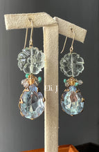 Load image into Gallery viewer, Mint Dreams: Green Amethyst, Vtg Glass Teardrop Gems, Gems 14kGF Earrings
