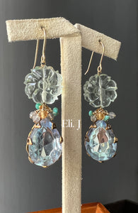 Mint Dreams: Green Amethyst, Vtg Glass Teardrop Gems, Gems 14kGF Earrings