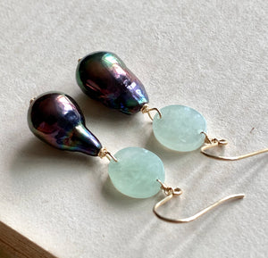 Peacock Baby Baroque Type A Jade 14kGF Earrings