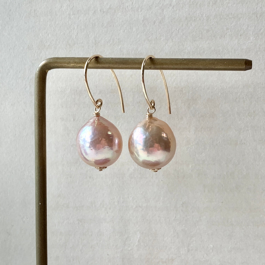 Soft Peach Unicorn Edison Pearl Simple 14kGF Earrings