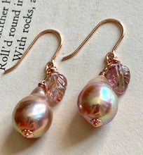 Load image into Gallery viewer, Peach Metallic Lustre Pearls &amp;Watermelon Tourmaline on 14k Rose Gold Filled