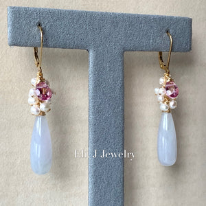 Eli. J Exclusive: Lavender Jade Drops, Pink Topaz, Pearls 14kGF Earrings