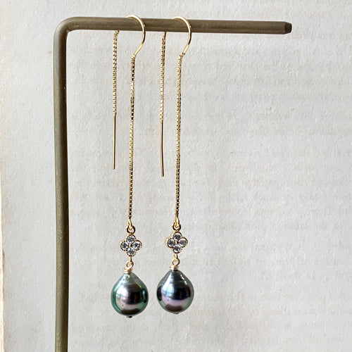 AAA Peacock Tahitian Pearls, Clover 14kGF Threaders