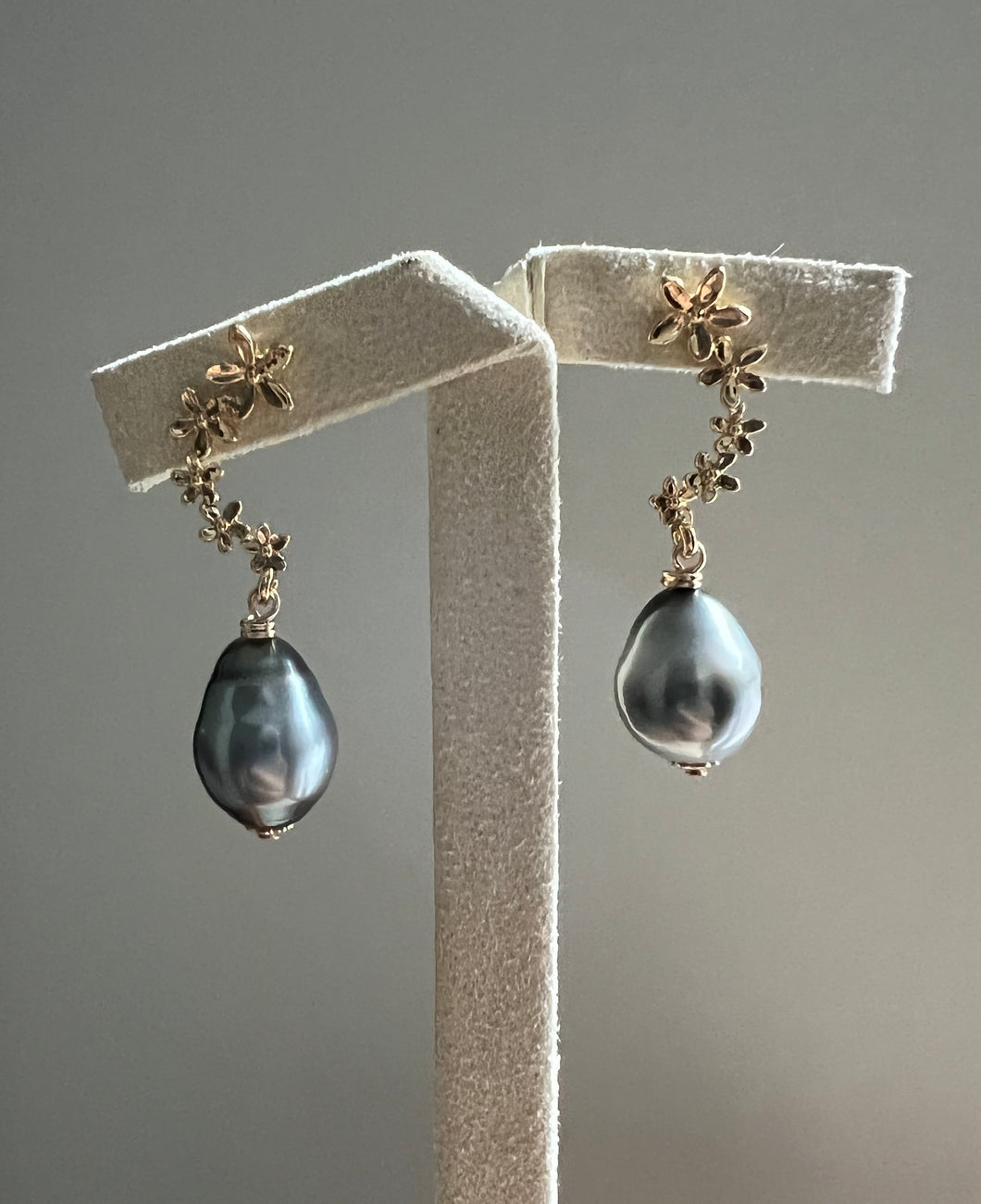 Silver Grey Tahitian Pearls on Cascading Floral Studs