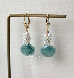 Jade Shells #2 (Blue-Green), Neutral Gemstones 14kGF Earrings