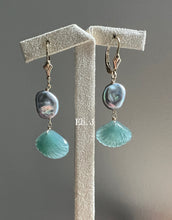 Load image into Gallery viewer, Merida: Jade Shells, Silver Keshi Pearls 14kGF Earrings
