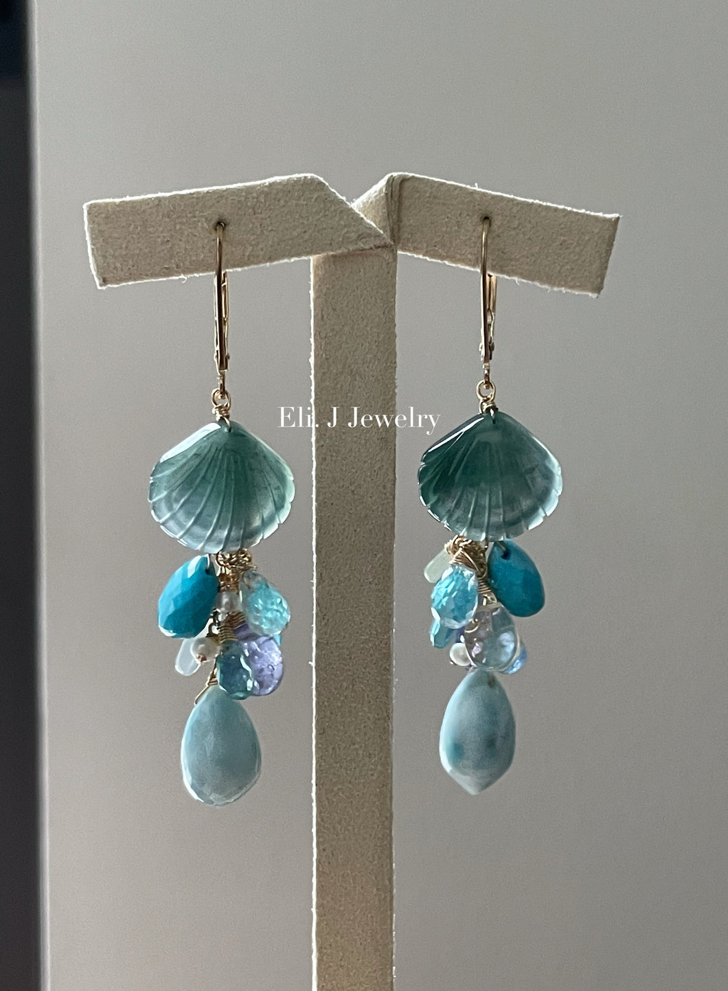 Jade Shells #12: Larimar, Turquoise, Opal, Tanzanite
