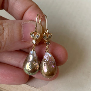 Rainbow Gold Edison Pearls & GP Bee Earrings