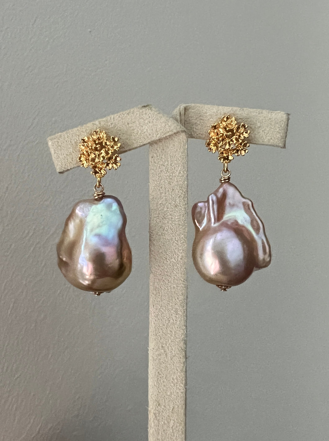 Peach-Gold Baroque Pearls on Bouquet Earring Studs