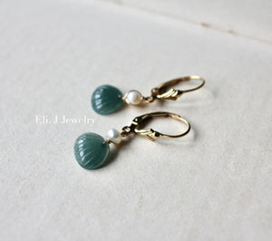 Mini Jade Shells, Pearls 14kGF Earrinfs