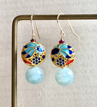 Load image into Gallery viewer, Cloisonne Fish &amp; Green Jade 14kGF Earrings