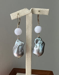 Lavender Jade & Silver Baroque Pearls 14kGF Earrings
