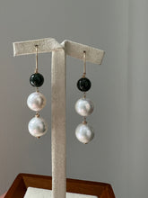 Load image into Gallery viewer, Deep Green Jade Balls &amp; White Pearl Dangles 14kGF