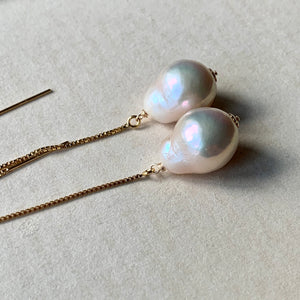 White Baroque Pearls 14kGF Threaders (Medium- Sized)