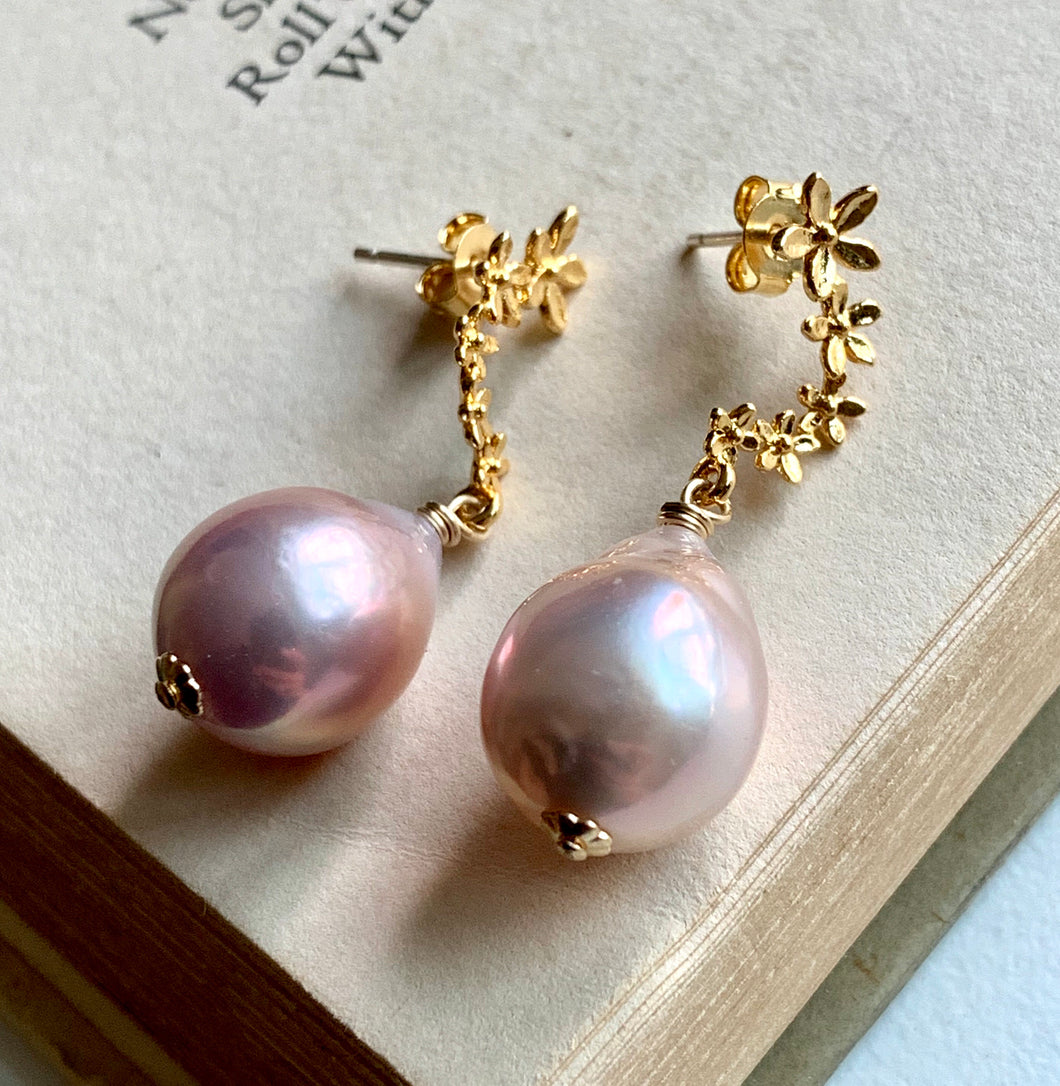 Cascading Gold Flowers & Blush Pink Pearls