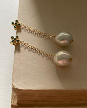Load image into Gallery viewer, Ivory Pearl &amp; Emerald across Studs