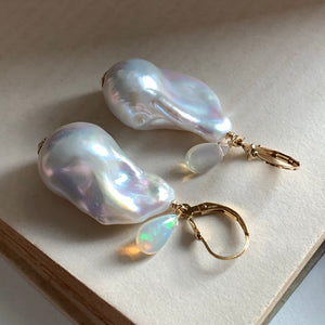 AAA White Baroque Pearl & Opal 14kGF Earrings