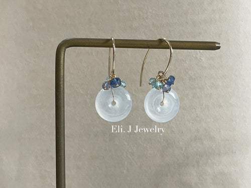 Petite Icy Jade Donuts, Blue Gemstones Earrings