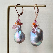 Load image into Gallery viewer, AAA Dark Silver Baroque Pearls &amp; Gems 14kRGF Earrings