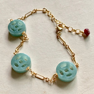 Carved Type A Lavender Jade & Green Jade 14k Gold Filled Bracelets