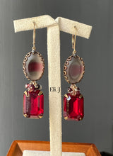 Load image into Gallery viewer, Rosalind: Vintage Red Gems, Black Diamond, Ruby, Garnet 14kGF Earrings