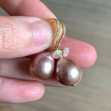 Load image into Gallery viewer, Pink-Peach Edison Pearls &amp; Opal Earrings