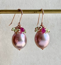 Load image into Gallery viewer, Lavender Pearls, Peridot &amp; Pink Sapphire on 14k Rose Gold Filled